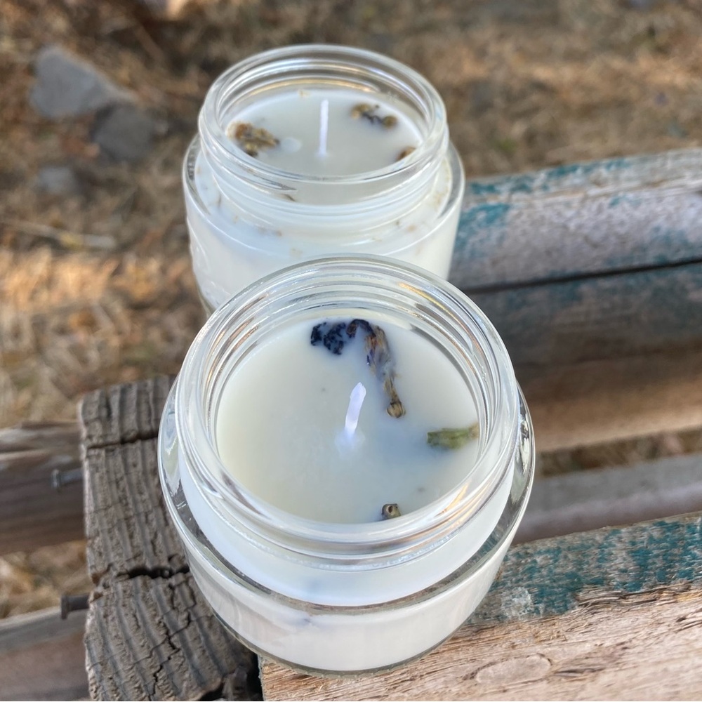 Handmade Soy Fresh Linen & Morning Dew Scented Repurposed Jar Candle Pair